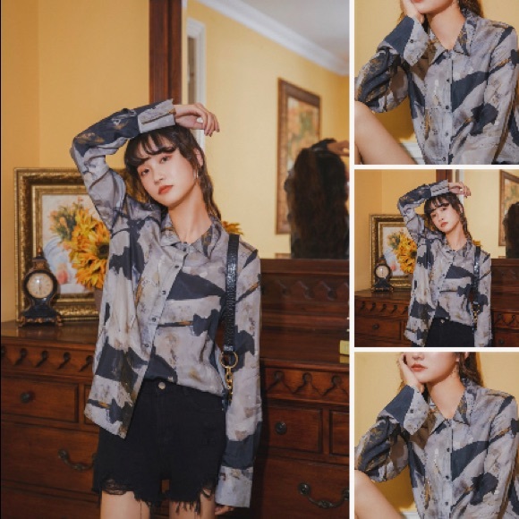 NWT clons collared shirt patterned asymmetrical Size S - Picture 2 of 5